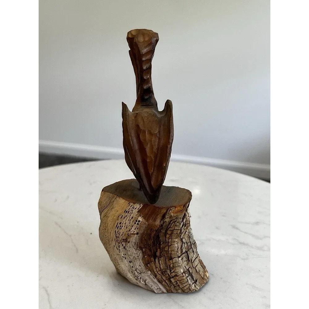 Vtg Hand Carved Wood Pelican Sculpture Driftwood Coastal Nautical Folk Art